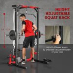 Smith Machine Power Rack with Pull Up Bar, Lat Pull Down System, Landmine, Squat Rack, Barbell Bar, for Home Gym - Image 5