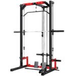 Smith Machine Power Rack with Pull Up Bar, Lat Pull Down System, Landmine, Squat Rack, Barbell Bar, for Home Gym