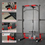 Smith Machine Power Rack with Pull Up Bar, Lat Pull Down System, Landmine, Squat Rack, Barbell Bar, for Home Gym - Image 8