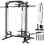 Smith Machine Home Gym Power Cage 1:1 Ratio Strength Trainer (Space Saving Design) (with 8 Free Attachments) Squat Rack for Ful